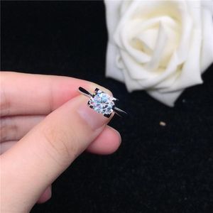 Clusterringen Pure White Gold Au750 Ring 1CT D Color Certified Moissanite Engagement For Women Test Real with Certificate Beautiful Box