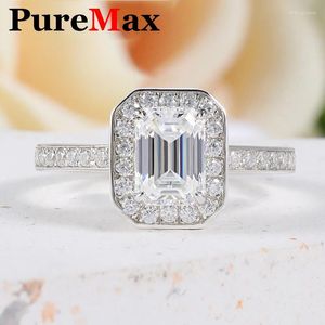 Anillos de racimo Puremax 1CT Emerald Cut Moissanite para mujeres 925 STERLING STERLING de 18K Gold Diamond Ring Joyería de boda
