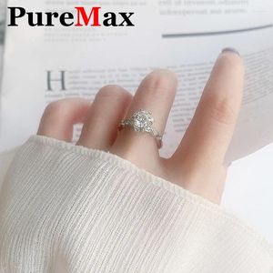 Cluster anneaux Puremax Premium 1ct D Color Rendable Moisanite Ring For Women Original 925 Silver Engagement Party avec Gra Girls Gift