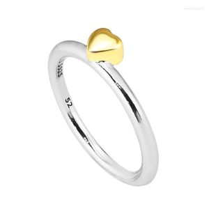 Anillos de racimo Corazón de rompecabezas con color oro amarillo claro Auténtica joyería de plata de ley 925