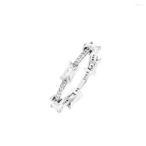 Bagues de cluster QANDOCCI 2023 Barres rectangulaires d'hiver Bague pavée scintillante pour femmes 925 Argent DIY Convient aux bijoux de charme de la mode européenne