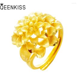 Cluster anneaux qeenkiss 24kt Gold Flower anneau pour les femmes ajustées ouvertes beaux bijoux de mariage mariée mariée dames girl cadeau rg598