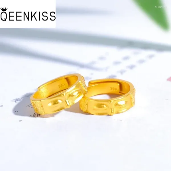 Anillos de racimo Qeenkiss 24 kt de oro anillo de buda vintage para mujeres joyas finas bocanes de boda al por mayor cumpleaños madre regalos rg5190