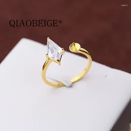 Anéis de cluster QIAOBEIG 925 Sterling Silver Pearl Ring Montagem com um pino para cor amarela ajustável branca