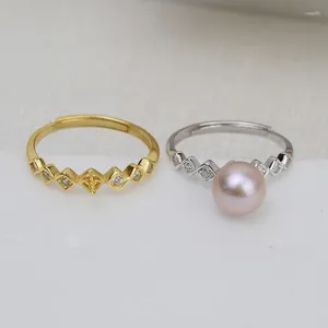 Anneaux de cluster QIAOBEIGE 925 Résultats d'argent Simple Bague Perle Partie Vierge Top Qualité DIY Matériel Bijoux Accessoire Vintage Cadeau Pour Les Femmes