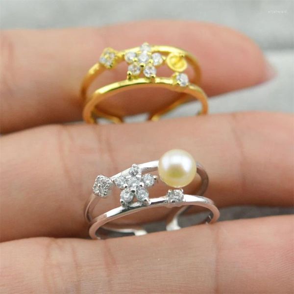 Cluster anneaux Qiaobeige charme 925 Siltling Silver Adjustable Pearls Ring Accessoires pour le bricolage Great en gros
