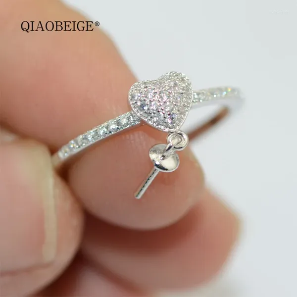 Cluster anneaux Qiaobeige diy 925 sterling-silver-jewelry 520 LOVE Heart anneau blanc tray bascule réglable réglable en pierre ronde classique