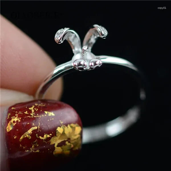Anillos de racimo QIAOBEIGE DIY Montajes de perlas Accesorio de anillo hecho a mano Pegado S925 Sterling Silver Finger Cute Dog Jewelry