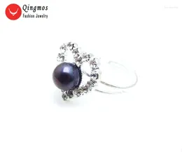 Anneaux de cluster anneau de perles naturel Qingmos pour les femmes avec un cœur noir de 6 à 7 mm de 15 mm # 8-9 doigt dans les bijoux anillos mujer