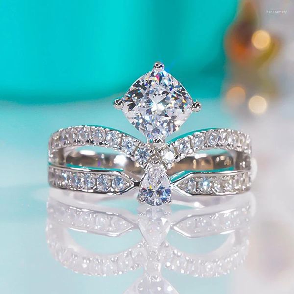 Anneaux de cluster Qinhuan Luxury Moisanite Crown Ring For Women S925 STERLING SILPS AVEC PLATED PLACED HIGH BIJOUR CERTIFICAT PROPOSITION