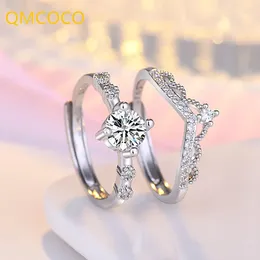 Cluster anneaux QMCOCO Two-in-One Crown Ring Silver Couleur doigt réglable pour les femmes Sweet Romantic Wedding Party Bijoux Gift