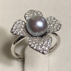 Anillos de racimo Calidad Natural Akoya Pearl Ring para niñas Mujeres 925 Joya de fiesta de plata esterlina Dama de regalo ajustable