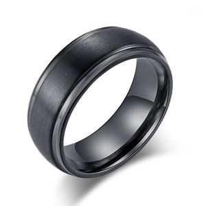 Cluster Ringen Kwaliteit Titanium Ring voor Mannen Zilver Zwart Cool Roestvrij staal Punk Matte 8mm Wedding Band
