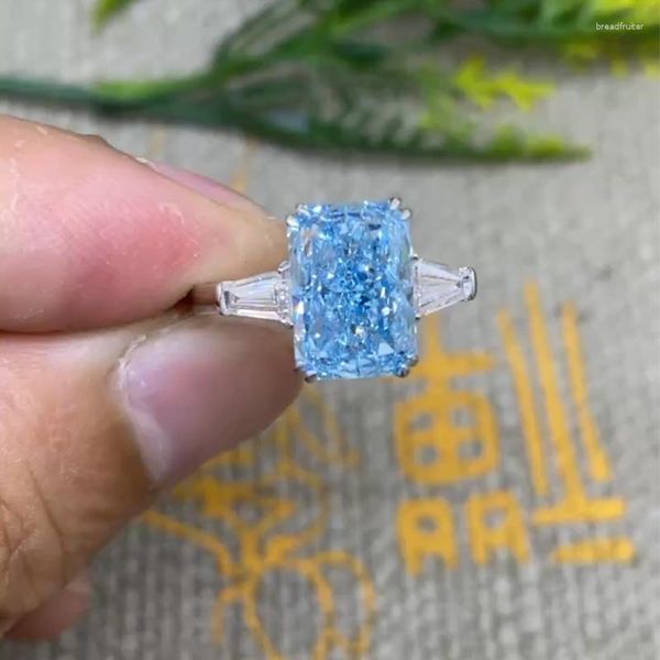 Bagues de cluster Radiant Cut IGI Certificat 14k Or 3.42CT Fantaisie Intense Bleu Verdâtre CVD Lab Grown Diamond Bijoux Bague Pour Dame