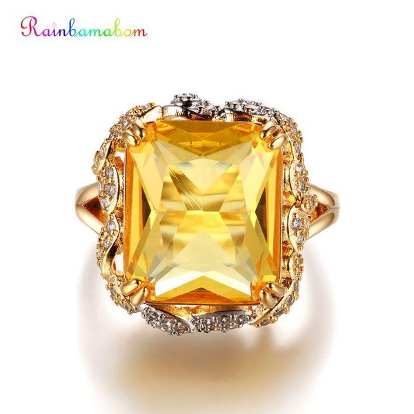 Anillos de racimo Rainbamabom Vintage 925 Plata esterlina Citrino Piedra preciosa Compromiso Boda Cóctel Oro amarillo Joyería fina al por mayor