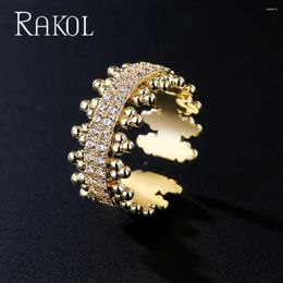 Cluster anneaux Rakol Full blanc cubique zirconie géométrique ouverte anneau ajusté Mariage nuptial brillant pour femmes cadeaux de bijoux de luxe