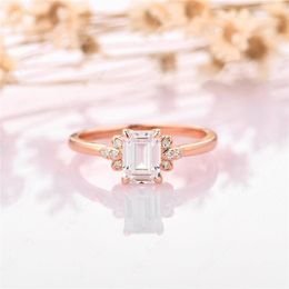 Cluster Rings Randh 14K Solid Gold 1.0 7 5mm Emerald Cut Art Deco Moissanite Delicate For Women Wedding Engagement Damesringscluster