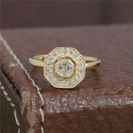 Cluster Rings RandH 18K Yellow Solid Gold 3.0mm 0.20ct Asscher Cut Luxuery Stone Moissanite Bague Femme Mode Anniversaire Fine Jewelr