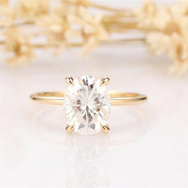 Anillos de racimo randh 3.0 10 8 mm ovalado ovalado 18k oro amarillo solitario moissanite para mujeres puro 14k de compromiso boda