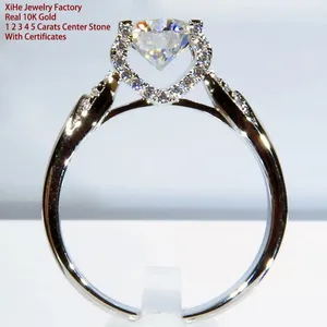 Bagues de cluster Real 10K Solid Gold Femmes Anniversaire de mariage Bague de fiançailles 1 2 3 4 5 ct rond moissanite diamant classique tendance