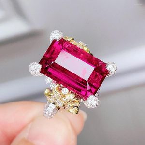 Cluster Rings Real 14K Gold Natural Ruby Ring For Women Fine Anillos de Wedding Bands Gemstone Red Jewelry Anel Females