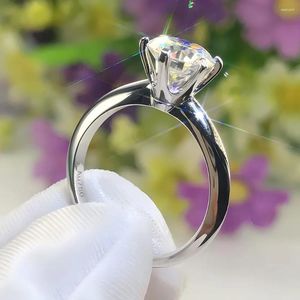 Cluster Rings Real 14K White Gold Ring Women verlovingsjubileumfeest Wedding Classic Ronde Moissanite Diamond 0.5 1 2 3 4 5