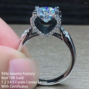 Cluster ringen echte 18K massief goud vrouwen bruiloft verjaardag verlovingsfeest ring 0,5 1 2 3 4 5 Ct ronde Moissanite diamanten hart