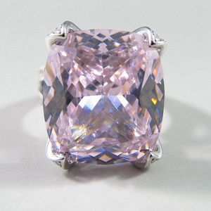 Clusterringen Real 925 Sterling Silver Created Moissanite Cocktail Pink Topaz Gemstone Emerald Cut Ring For Women Fine Jewelry 2023