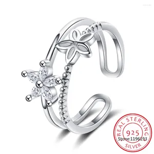 Cluster Ringen Echt 925 Sterling Zilver Dubbellaags Zoete Bloem Dazzling CZ Voor Vrouwen Huwelijksverjaardag Fijne Sieraden DA00314