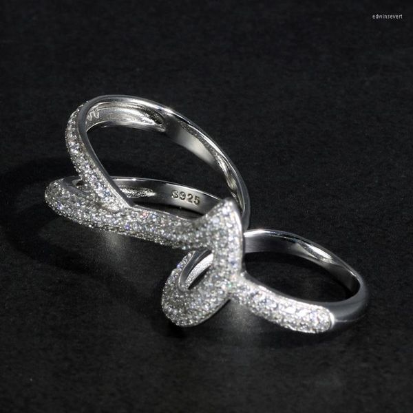 Bagues de Grappe Réel Argent Sterling 925 Double Doigt Pour Les Femmes Micro Pavé Zircon Vintage Assez Exquis Mi Anneau Anillos Edwi22