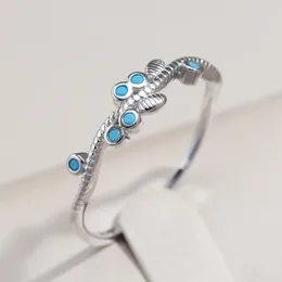 Cluster anneaux réel 925 argent sterling élégant géométrique torsion turquoise fiançailles de mariage empilables pour femmes bijoux fins