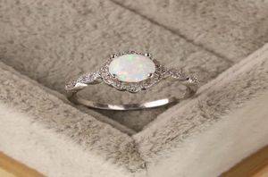 Cluster anneaux Real 925 Bague de fiançailles en argent sterling boho femelle petite feu blanc opale minimaliste cristal ronde mariage pour wome2111855