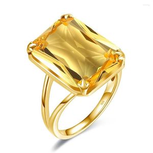 Clusterringen Real 925 Sterling Silver voor vrouwen Citrine Crystal Engagement Finger Ring Gold Poled Anniversary Gift Vrouwelijk Jewelr210p