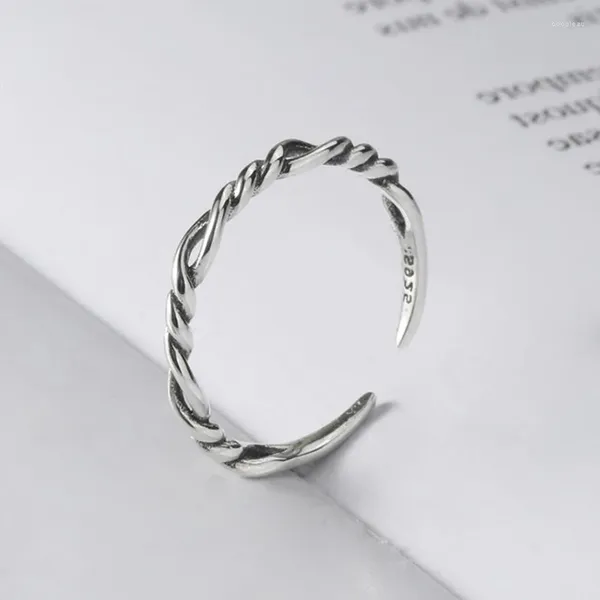 Cluster anneaux Real 925 Sterling Silver Ring Fashion Géométrique Crossage Twisted Vintage Teave Ligne Ajustement pour femmes bijoux de fête