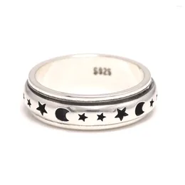 Cluster anneaux Real 925 Sterling Silver Spinner Band Ring Moon Moon Star Stress celtique soulageant les cadeaux d'anxiété pour les hommes et les femmes