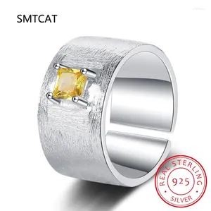 Bagues de cluster Véritable 925 Sterling Silver Square Citrine Gemstone Givré Large Ouverture Bague Pour Femmes De Mariage Fine Bijoux Cadeau DS3461