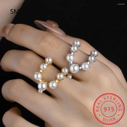 Cluster anneaux Real 925 Serling Silver Sweet Water Pearl Dazzling CZ pour les femmes Génières de mariage cadeau beaux bijoux de0011