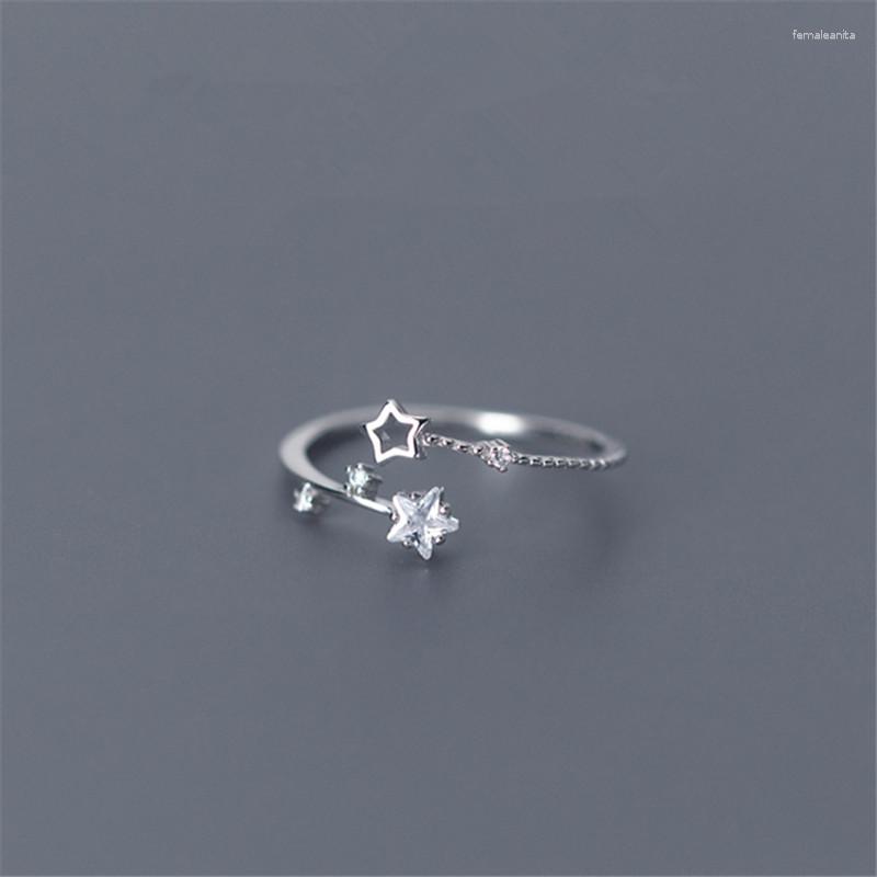 Anéis de cluster Real 925 Sterling Silver Zircon Star Ring para mulheres meninas festa minimalista jóias finas acessórios punk c043