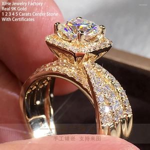 Bagues de cluster Real 9K Solid Gold Femmes Mariage Anniversaire Engagement Party Bague 0.5 1 2 3 4 5 ct Rond Moissanite Diamant Couronne Tendance