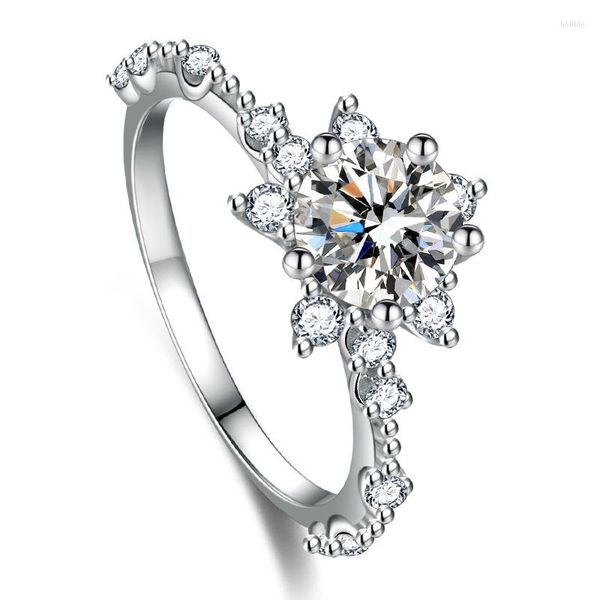 Bagues de Grappe Réel Moissanite De Luxe Bague Fleur De Soleil 1 Diamant Lotus Femmes Fantaisie Mariage Bijoux En Argent Sterling Inclure Boîte