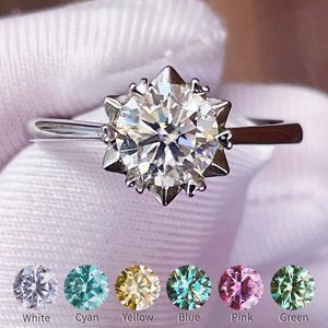 Clusterringen Echte Moissanite Ring 6,5 mm 1CT edelsteen diamanten bruiloft blauw cyaan roze rood geel groen sterling zilver voor womencluster