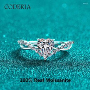 Cluster anneaux Real Moisanite Ring Excellent cœur Coup 1ct plaqué PT950 Platinum Mother's Fay Luxury Silver Silver Bijoux