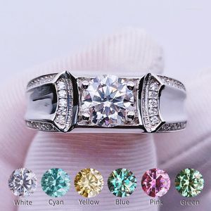 Clusterringen Echte moissanietring voor mannen 1ct kleur blauw roze geel groen cyaan witte diamant edelsteen s925 zilver niet verstelbaar