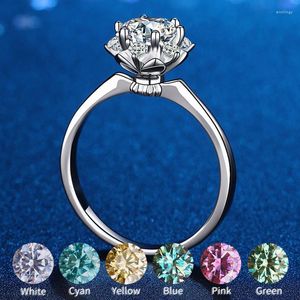 Bagues en grappe véritable bague Moissanite pour femme 1 couleur D VVS1 3EX coupe bleu vert rose rouge jaune pierre précieuse S925 argent Sterling