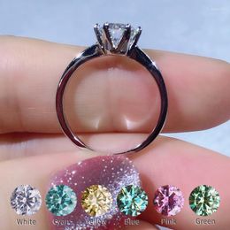 Cluster ringen echte Moissanite ring zes kroon 1CT een kleur D VVS blauw roze geel groen cyaan 925 sterling zilveren diamant