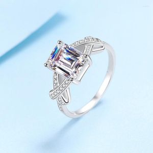 Cluster Rings Real Mossanite 3CT GRA Pass Emerald Cut Radiant S925 Sterling Silver Brillant Diamond White Gold Plating Jewelry