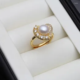 Anillos de racimo Real Natural 18k Perla chapada en oro para mujeres Lindo anillo de agua dulce Ajustable Abuela Esposa Regalo Blanco Negro