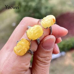 Cluster ringen echt natuurlijke pixiu amber voor vrouwen S925 zilveren souvenirs geschenk verstelbare dierenvorm