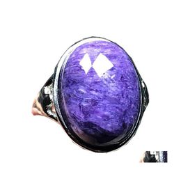 Clusterringen Real Natural Purple Charoite kralen Ring voor vrouw man Crystal 20x15mm Sier Stone verstelbare mode sieraden Drop Dhfky