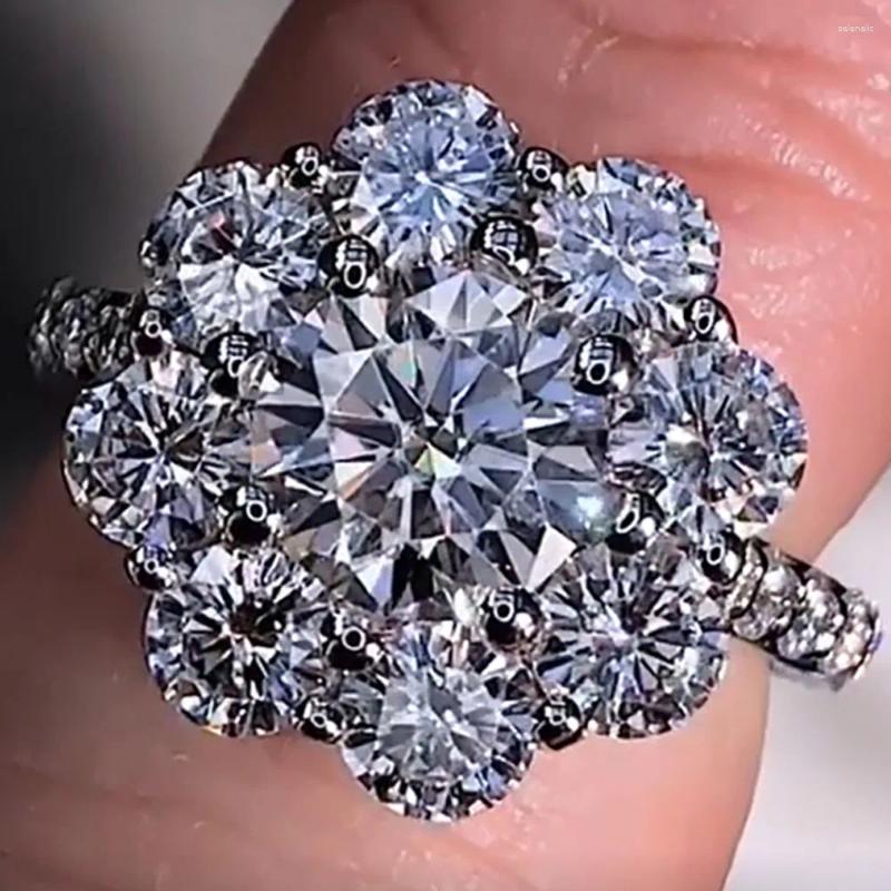 Cluster ringen echte platina PT950 vrouwen bruiloft verjaardag verlovingsring 1 2 3 4 5 ronde Moissanite diamant bloem trendy